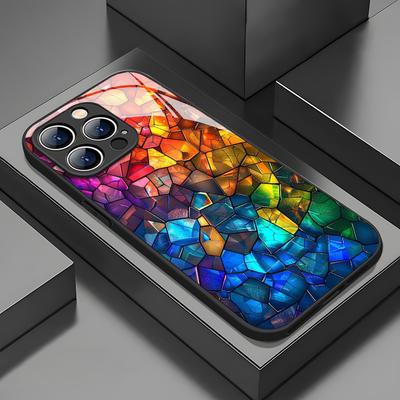 Coque de téléphone à motif de splicing de verre créatif coloré adaptée pour iPhone17 16 15 14 13 12 11Pro/Max/Plus anti-chute et antichoc