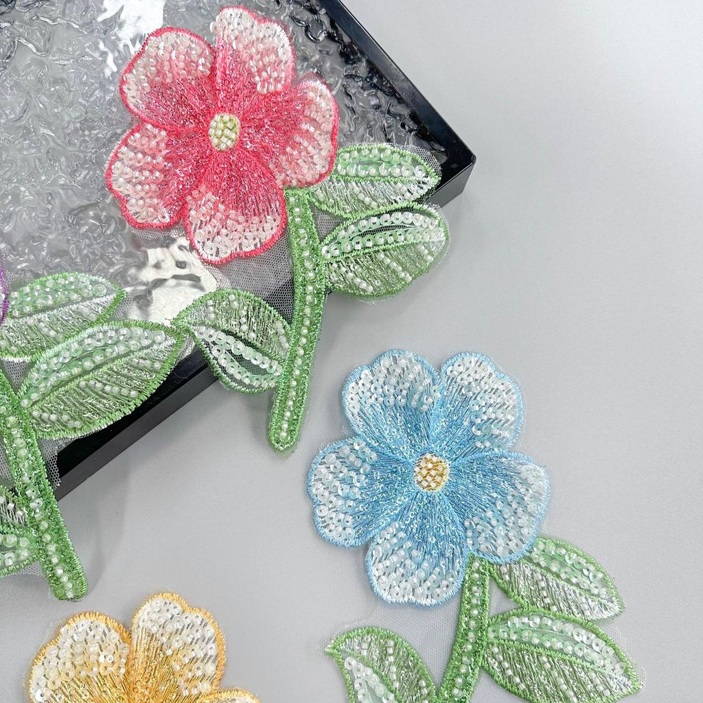 Exquisite Multi-Colored Beaded Sequins Embroidered Flower Clothing Top Dress T-Shirt Decorative Cloth Sticker Accessories