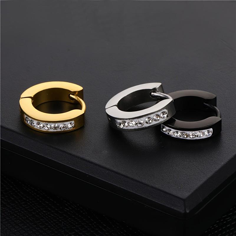 1/9 Pairs Unisex Punk Stainless Steel Crystal Cubic Zirconia Round Huggie Hoop Earrings for Men Women Daily Party Wear Jewelry