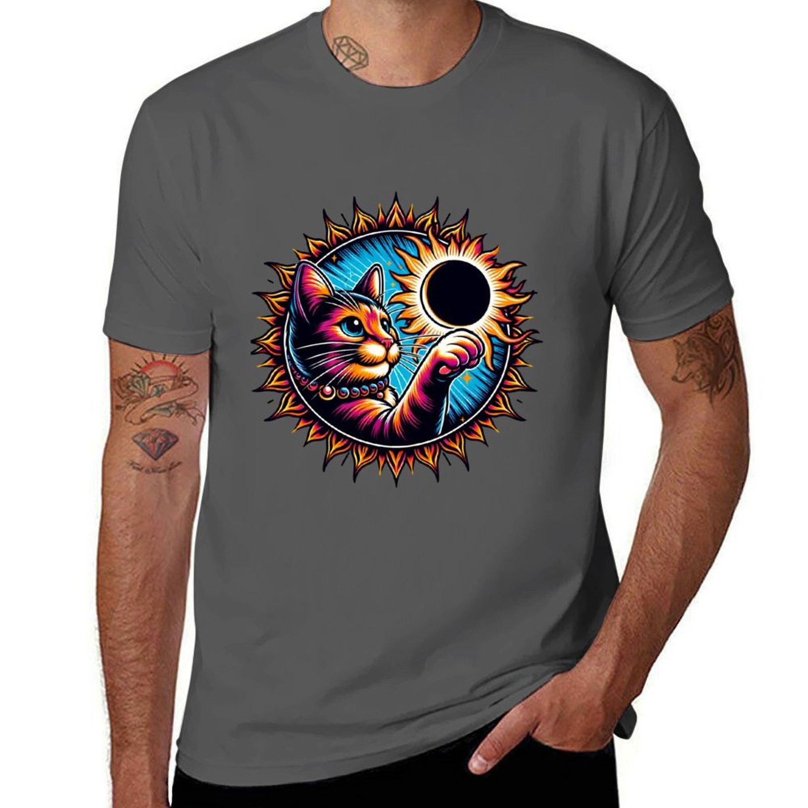 

man g Cat T-Shirt tshirt Sun for shirts Solar Eclipse The Solar Pawsing man men t 4XL