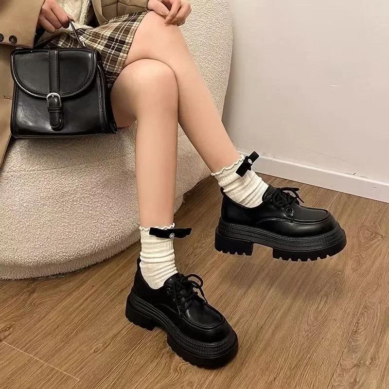 Female Shoes on Sale 2025 New High Quality Platform Heels Lace-up Women's High Heels Fashion Round Toe Classic Women Shoes