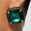 Emerald Diamond Stud Earrings - French Retro Style for Women