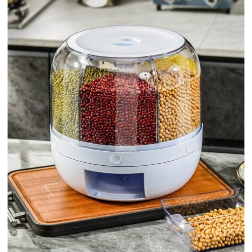 Large Capacity Rotating Rice Container, 360-Degree Rotating, Food Storage, Airtight, Moisture-Proof, Insect Repellent, Stylish, Measuring Rice Box, Gr