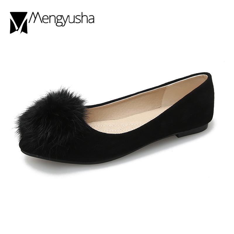 Большие размеры Помпон Меховые шарики Туфли Женские Одинарные Балетки OL Женские Туфли — фото 6