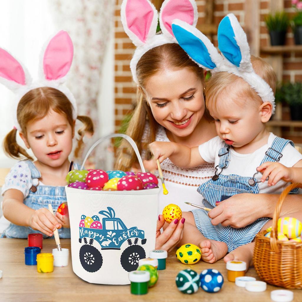 Easter Basket Holiday  Bunny Printed Canvas Gift Carry Candy Bag