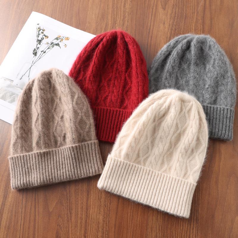 Women's Versatile Diamond Pattern Cashmere Knit Hat - Warm, Fashionable Winter Accessory