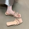 Temperament Square Head Thick Heel Sandals 2025 Summer Double Bow Fairy Style with Skirt Slippers