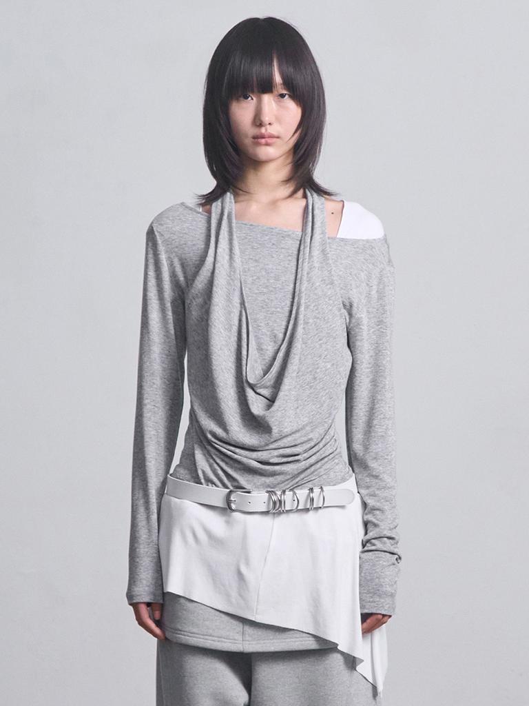 CERRIC Layered Halter Top _ Gray
