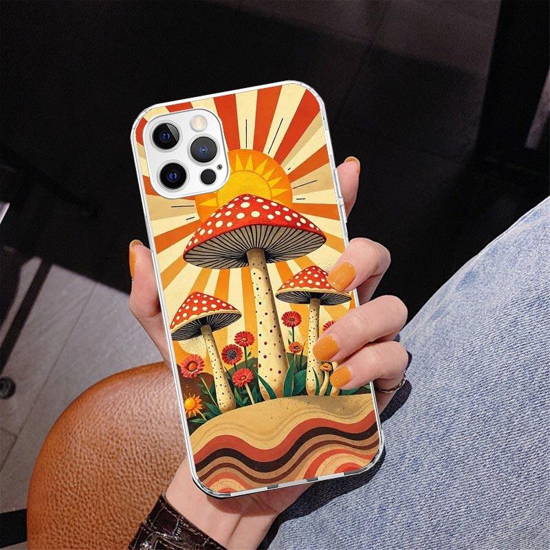 Boho Hippy Mushroom Sunrise Phone Case For iPhone 13 12 Mini 11 Pro Max XS XR X SE 7 8 Plus 5S 5 6S 6 Gift Print Cover Fundas