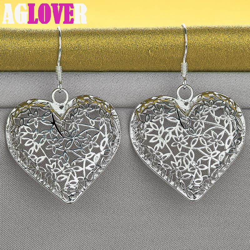 925 Sterling Silver Hollow Heart Flower Earrings Jewelry