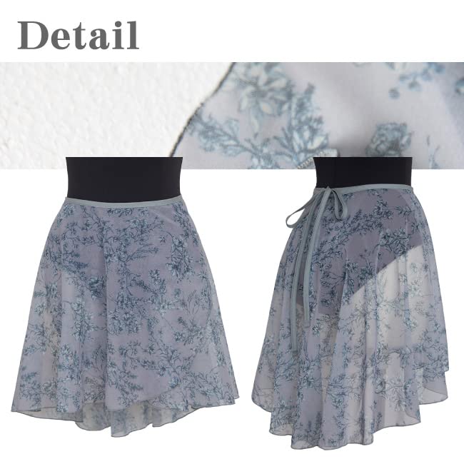 Ballet Sayori Floral Mesh Gray Wrap Skirt with Long Elegant One Size Fits Most Back, 48cm, Sheerness, (M)