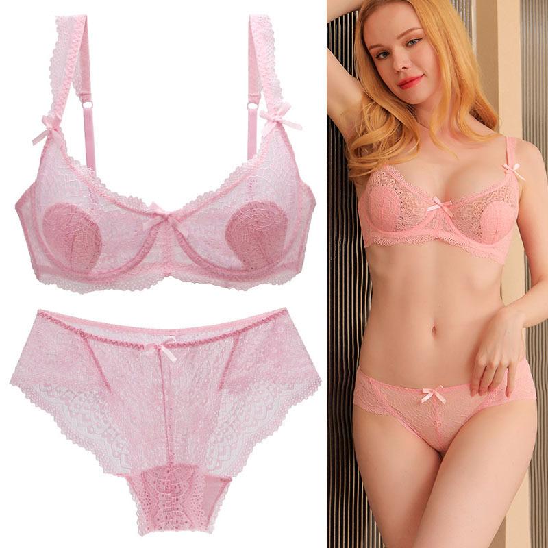 Europäisches und Amerikanisches Stil Dessous-Set mit Sexy Spitze Durchsichtiger Slip und Ein Push-up-BH zur Betonung Großer Brüste