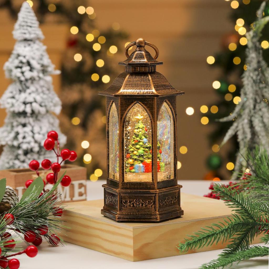 Luminous Hexagonal Rotating Snow Globe Lantern Music Box - Christmas Gift for Children