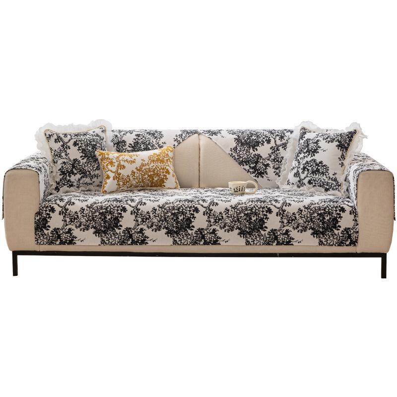 Retro Artistic Chenille Sofa Cushion, Universal for All Seasons, Modern Non-slip and Anti-cat Scratch Sofa Cushion Cover Ink