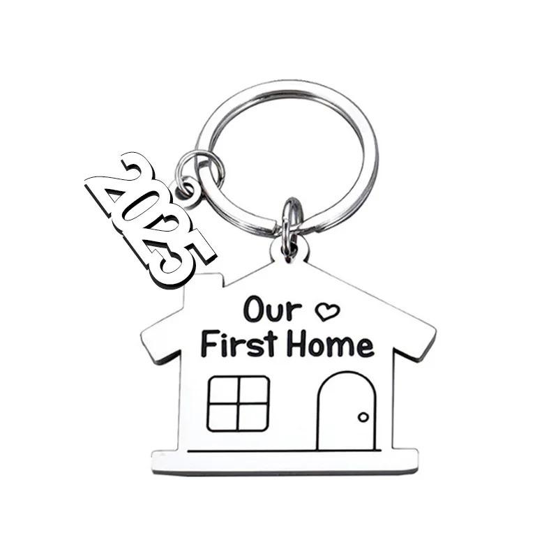 2025 Our First Home Key Ring Housewarming Keychain Stainless Steel Key Holder Personalized Metal Keyring Creative Key Chain Gift