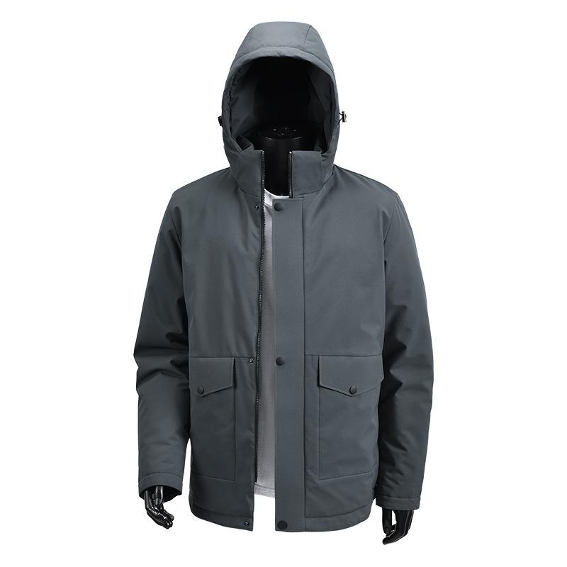 Europäische Größe gepolsterter Mantel Herren Winter Neu einfarbig locker Kapuze gefüttert Jacke Freizeit gefütterte Jacke Herrenmantel