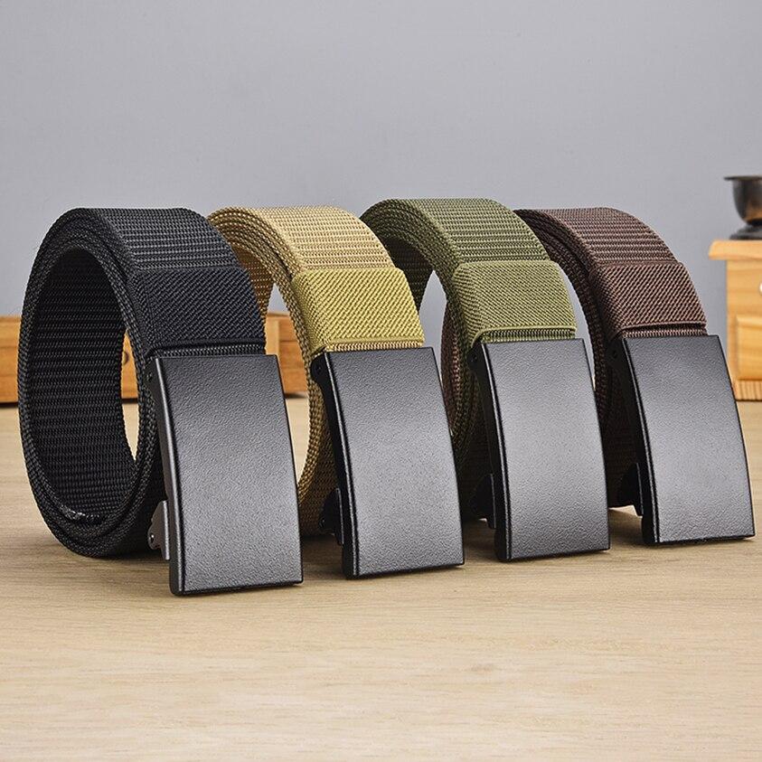 Men's Belt Automatic Metal Buckle Imitation Nylon Webbing Outdoor Work Belt Toothless Automatic Buckle Casual Sports Canvas Belt