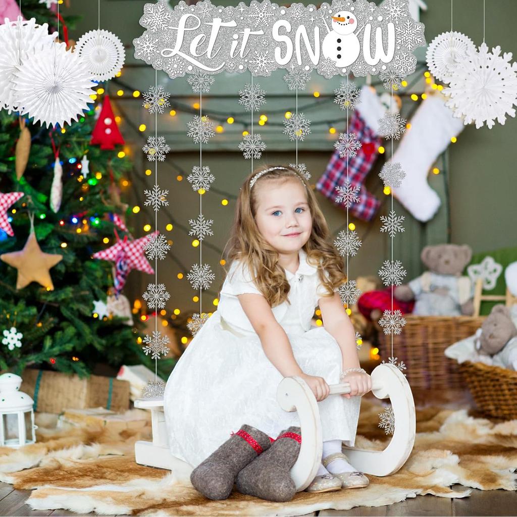 Blosssound Let It Snow Winter Door Decorations Snowflake Wonderland Doorway Curtain Let It Snow Sign with Snowflake Hanging Door Streamers Holiday