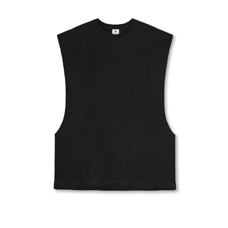Muscleguys Summer Casual Simple Solid Tank Top Men's Sports Fitness Crew Neck Mesh T-shirt