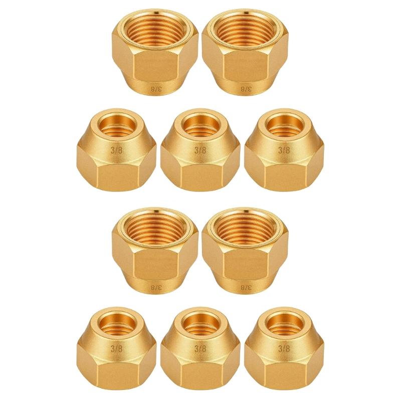 10Pcs Brass Flares Nuts Copper Pipe Extension Joint Connectors Replacement Flares Tube Fittings Easy To Installation