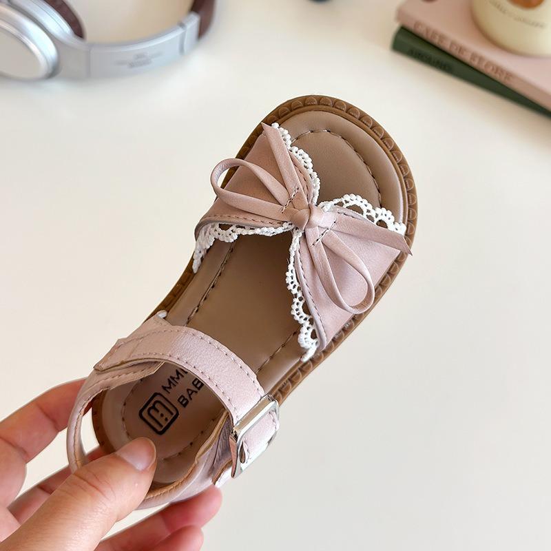 Cute Lace Bow Princess Sandals, Korean Style Soft Sole High-value Girls School Shoes