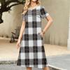 Ladies' Plaid Printed Casual And Fashionable Short Sleeved Round Neck Dress