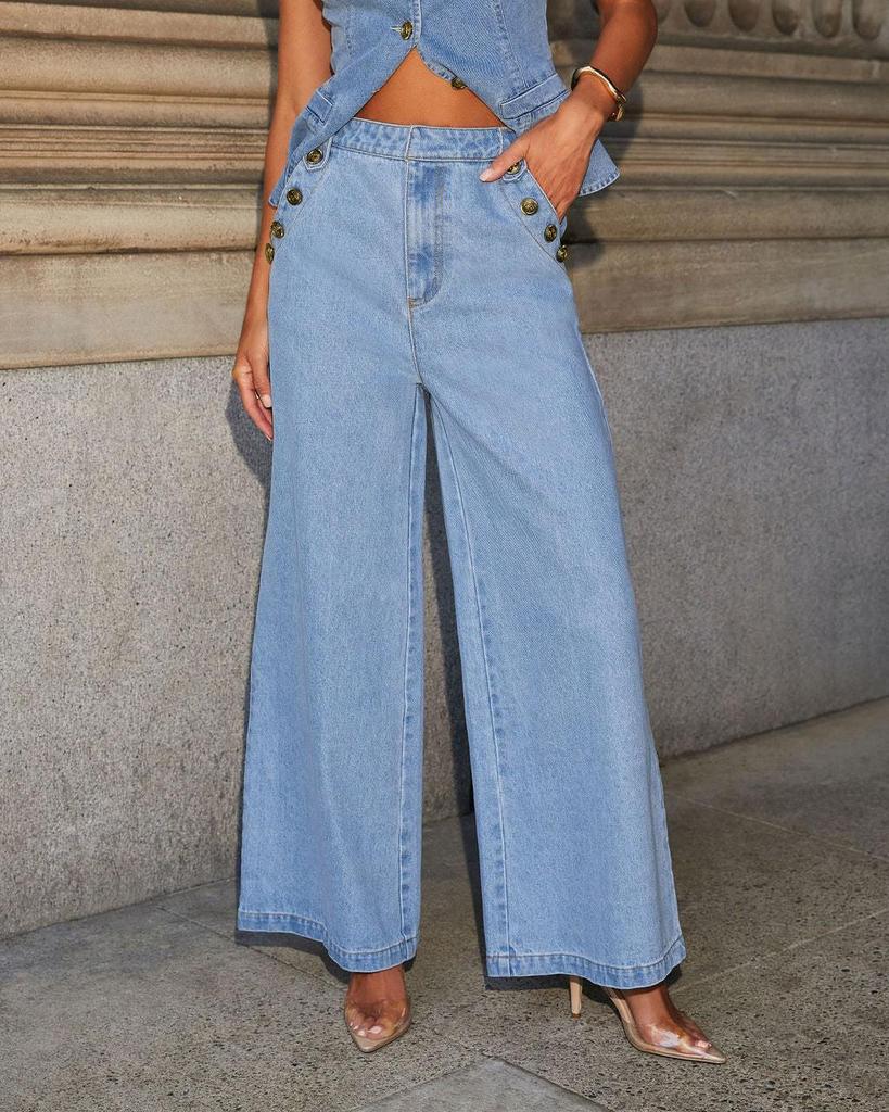 2026 Trendy Sleeveless Denim Jumpsuit Set: European & American Style Wide-Leg Two-Piece for Women