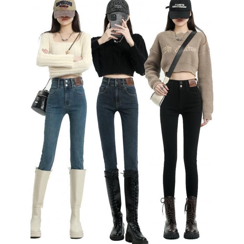 

2024 Women s High-Waist Fleece-Lined Skinny Denim Pants 31