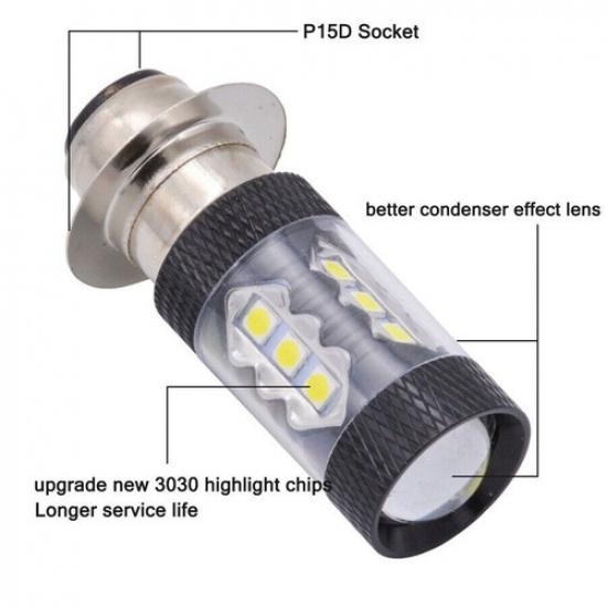 High Power P15D Motorcycle LED Headlight Fog Light Lamp Bulb Projector 6500K 2x