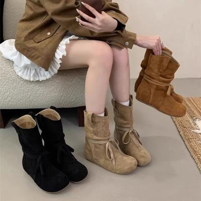 Mode Nieuwe Populaire Suède Casual Laarzen voor Dames Modieuze Enkellaarsjes Kort Instapmodel Platte Schoenen Retro Veelzijdig Zachte Zool Dameslaarzen