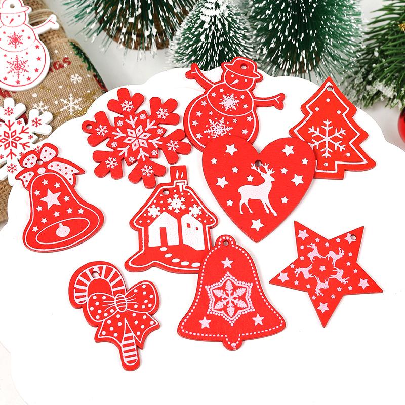 10Pcs Wooden Random Style Christmas Decorations Snowflake Bells Elk Christmas Tree Pendant for Home Decor Navidad 2026 Ornament