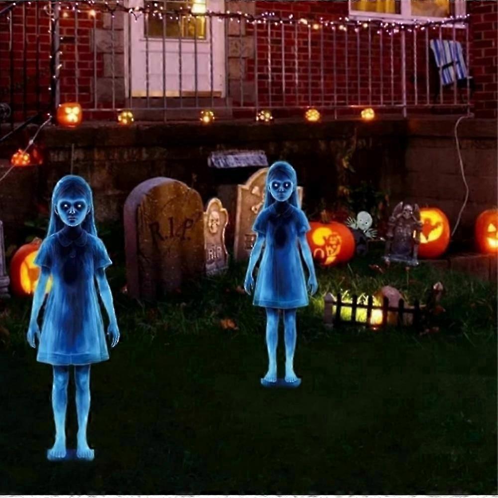 Scary Twins Ghost Ornament Halloween Silhouette Yard Signs with Stakes, Outside Yard Decor