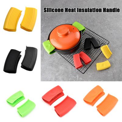 2Pcs Pot Pan Silicone Saucepan Handle Cover Heat Insulation Earmuffs
