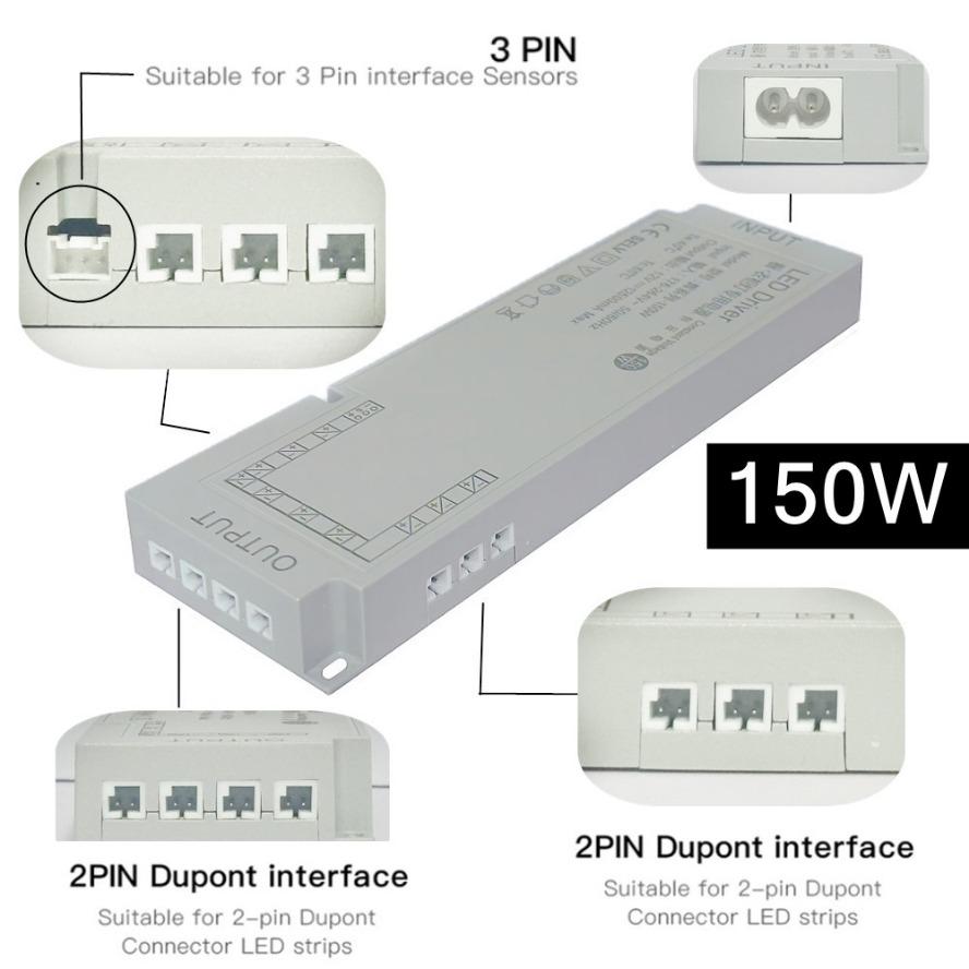 150W 220V to 12V 24V Switching Power Supply Adapter LED Strip Dimming Driver for Home Cabinet Wardrobe Lighting Transformer