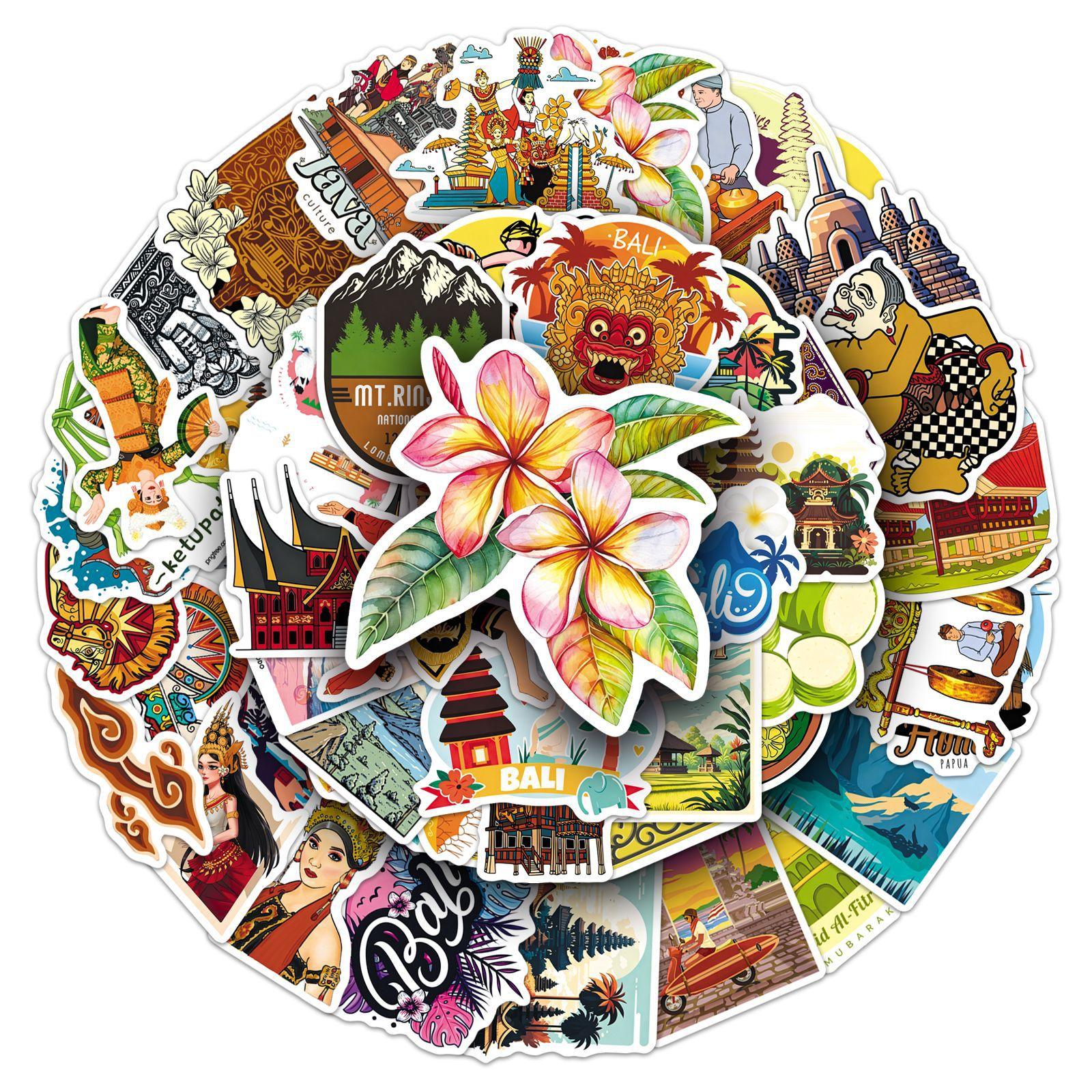 

50/100Pcs Indonesia Outdoor Scenery Culture Travel Stickers DIY for Suitcase Phone Helmet Stroller Cup File Folder Diary Decals
