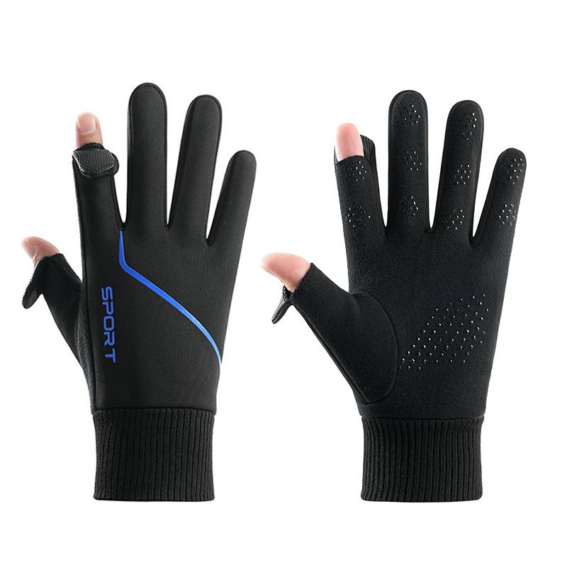 Autumn and winter velvet waterproof flip cover full finger outdoor driving takeaway fitness sports non-slip wear-resistant windproof riding gloves