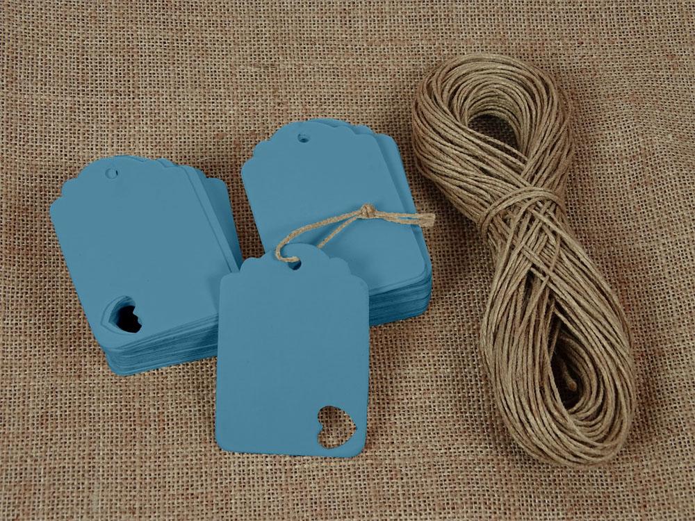 100 Pcs Wedding Favor Hang Tag Rectangular Shape Heart Punched Gift Tags with Free Natural Jute Twine