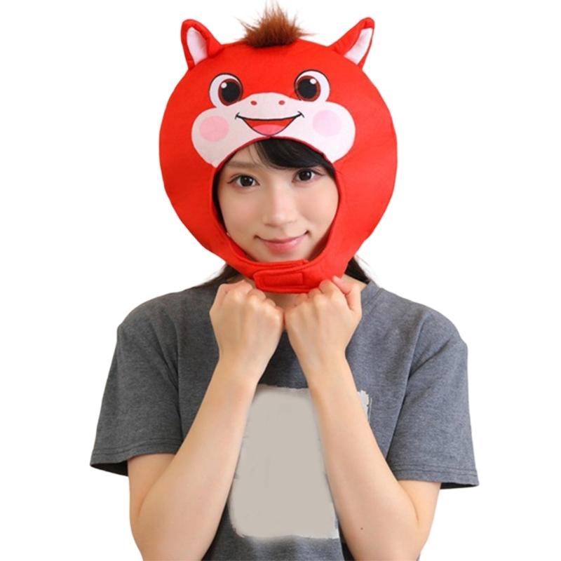 Улыбающаяся Голова Лошади Чехол-Шляпа Дизайн Года Лошади Дышащий Полиэстер Унисекс Головной Убор Для Семейного Фестивального Наряда красный