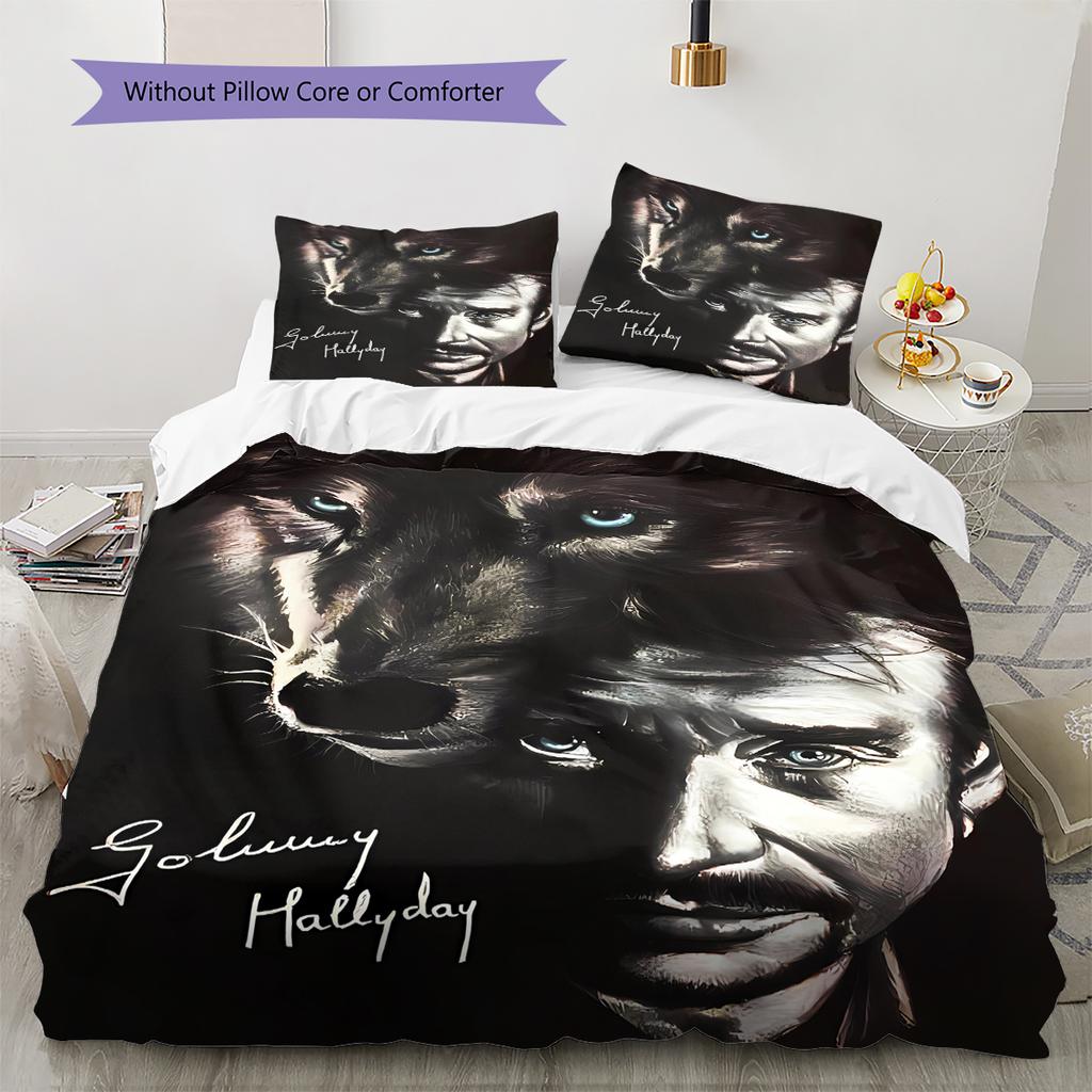 Johnny Hallyday Pattern Bedding,Quilt Set Quilt Cover Pillowcase Home Birthday Gift (1 * duvet cover + 2 * pillowcase, without core)
