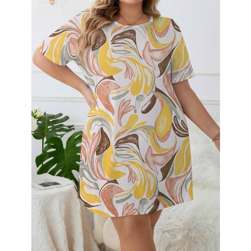 

Весна-лето, короткое свободное платье с принтом, домашнее платье, повседневное женское платье для сна большого размера 5XL