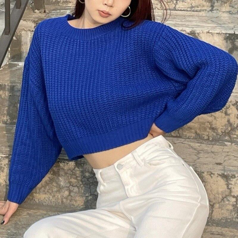 Loose Sexy Sweater Fashion Women Casual Sweater Autumn And Winter O-neck Long-sleeve Pullover Short Tops Elegant Shirt 28481