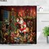 Retro olejomalba Vánoční sprchové závěsy Santa Claus Garland Xmas Tree Vintage krb Novoroční dekorace Sada koupelnových závěsů