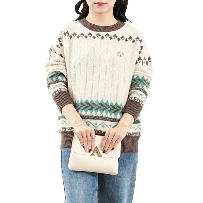 Hengyuanxiang Men's 100% Wool Ethnic Style Round Neck Knit Sweater