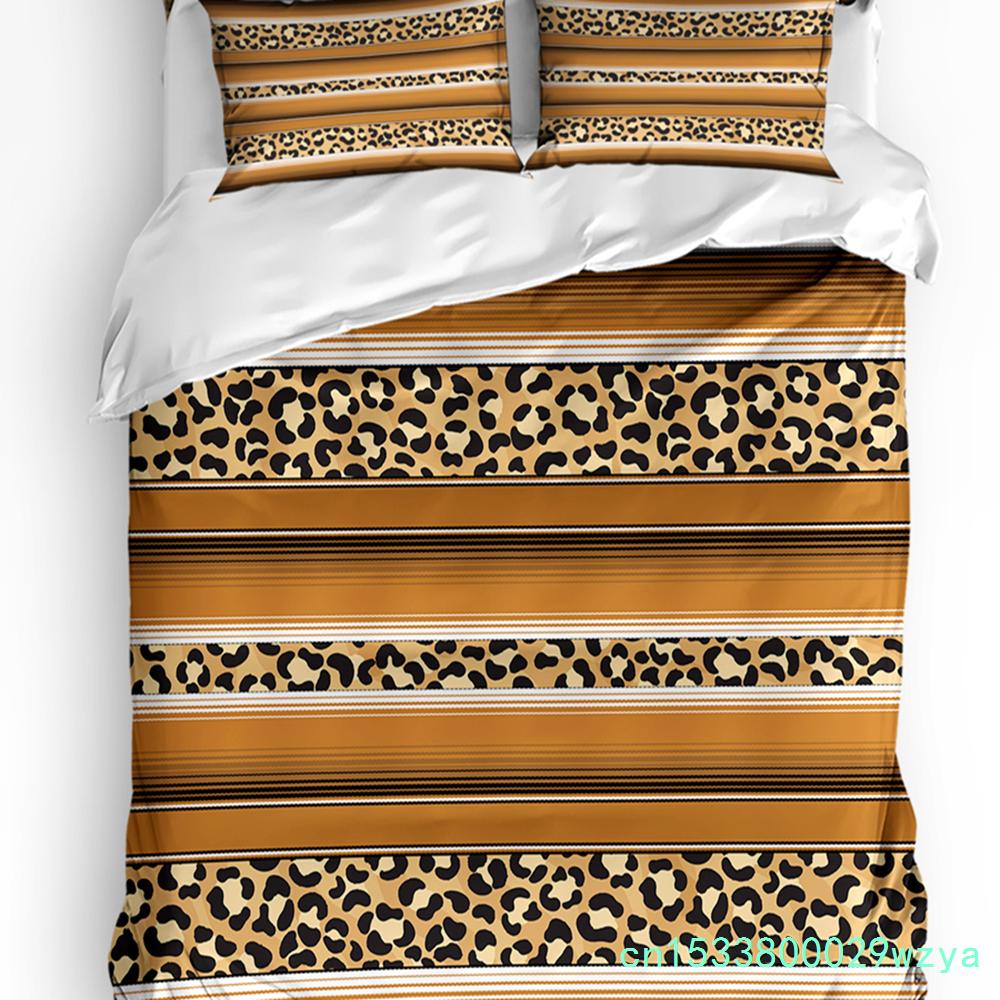 Leopard Print Black White Striped Duvet Cover With Pillow Case Custom 3pcs Bedding Set Quilt Cover Double Bed Home Textile