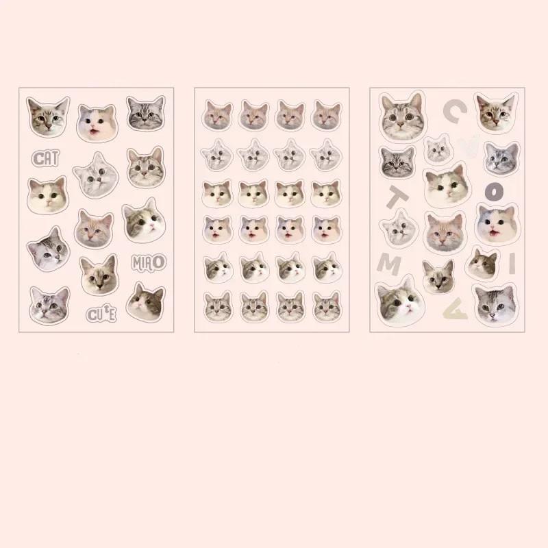 3 Piece Lovely Cat Sticker Real Shot Kawaii Cat Stationery Sticker DIY Decorative Scrapbook Cat Sticker Cute Student Supplies