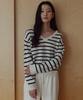 LAMINEZ Mono Stripe V-Neck Knit - Ivory