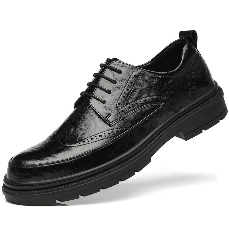 

Модная весенняя деловая повседневная обувь Кожаная обувь на толстой подошве Официальная обувь Модные туфли-броги Элегантные мужские туфли-оксфорды для отдыха 44 чёрный
