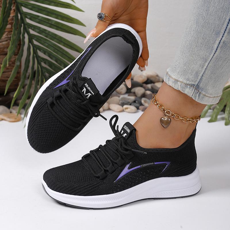Fashion Breathable Knitted Female Running Sneakers Comfortable Lace Up Thick Sole Sport Shoes Woman 2025 Non Slip Mesh Sneakers Female