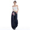 2025 Spring Women's Ruffle Edge Double Waist Saber Pants In Washed Spicy Street Style