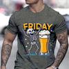 Cartoon Skeleton Cheering T-shirt Men Beer Friday Cheering Skull Print Fashion Casual Top Skeleton Beer Graphic Cartoon T-shirts